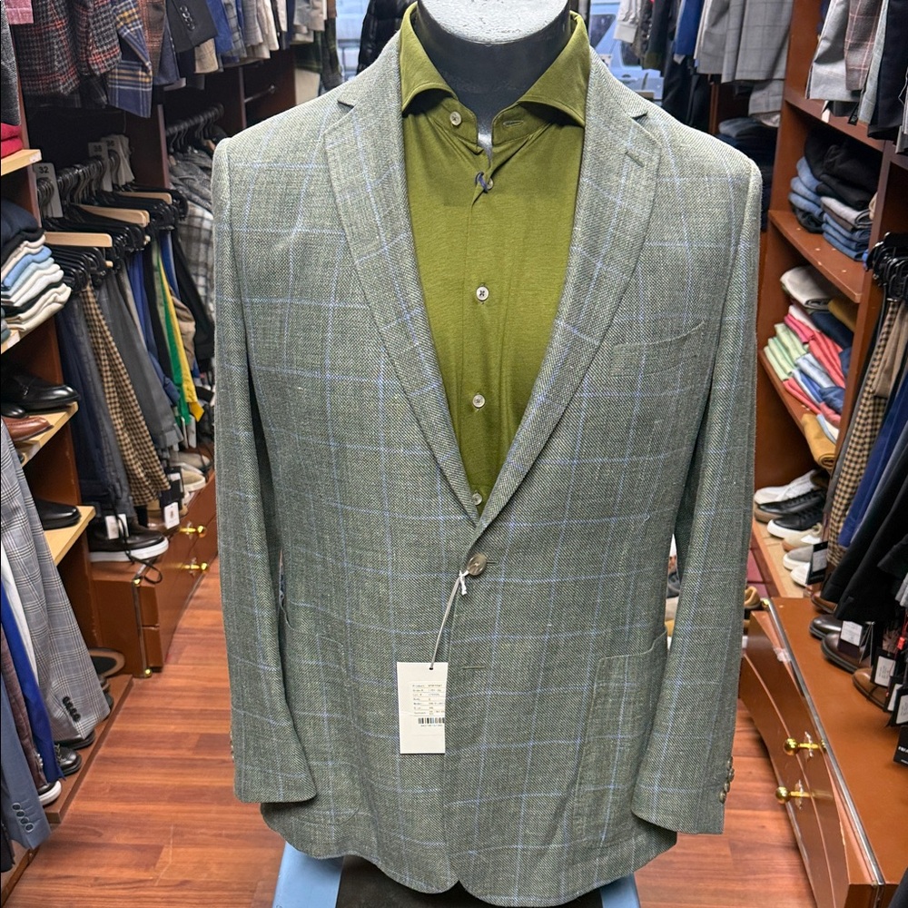 Men's Green Plaid Blazer linen and wool